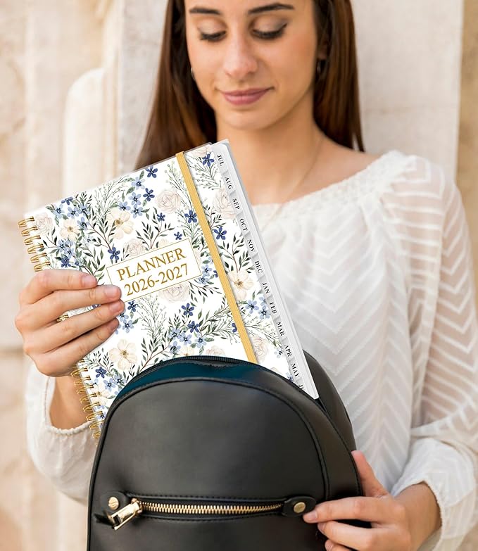 Academic Planner 2026-2027 - Weekly & Monthly Planner from July 2026 to June 2027, Agenda 2026 2027 with Inner Pocket, Elastic Band, 8.5" x 11", Crushed Flower