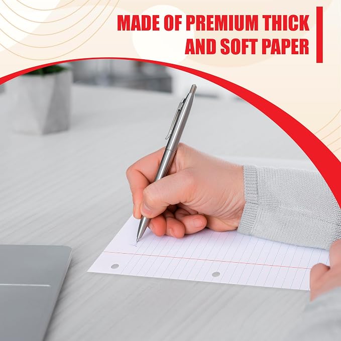 Notebook Paper Wide Ruled, Loose Leaf Paper Wide Ruled Notebook Paper Bulk, Lined Filler Paper for 3 Ring Binders - 10.5” X 8", for Student, College, School Classroom - 100 Sheets/Pack (12 Pack)