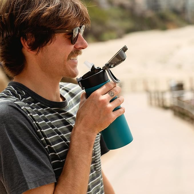 BJPKPK Stainless Steel Insulated Water Bottle with Straw Lid 14oz Reusable Metal Thermal Flask Bottles Keep Cold and Hot,Laguna