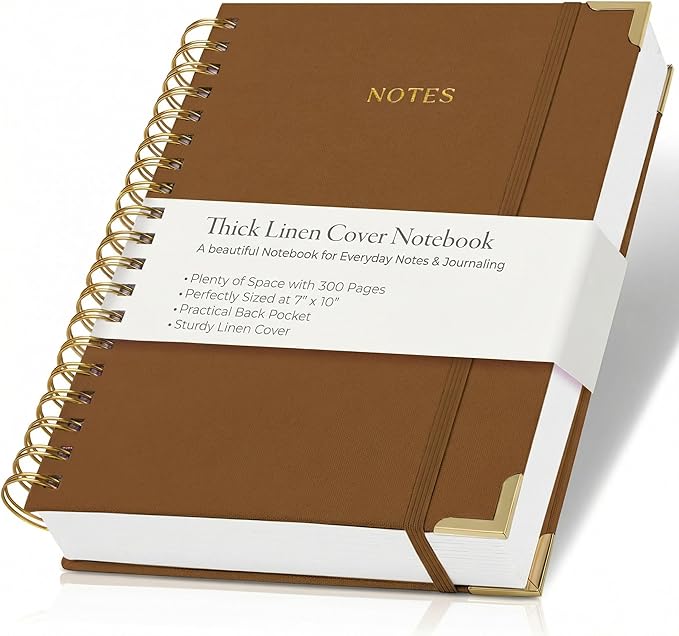 Aesthetic Thick Spiral Notebook Journal For Women in B5 Format - Stylish Linen Hardcover College Ruled Note Book w 300 Lined Pages - Cute Supplies For Bible Study & Staying Organized at Work or School
