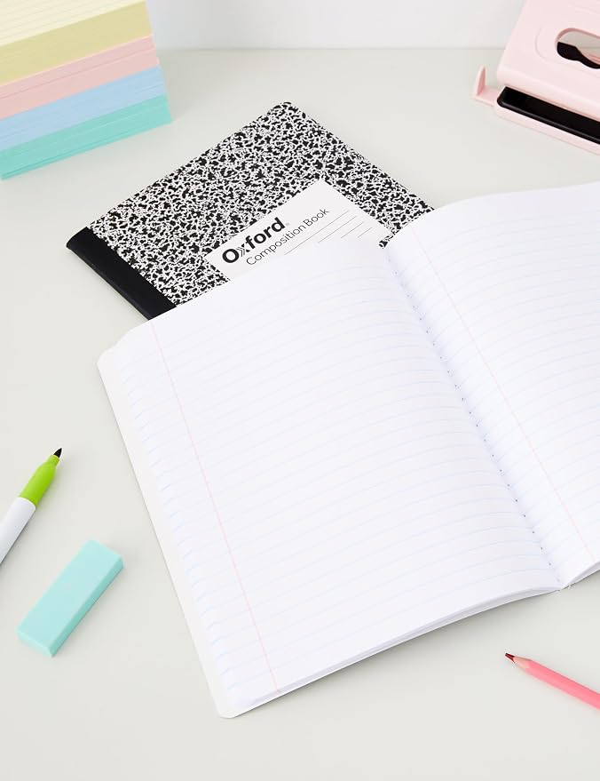 Oxford Composition Notebooks, Wide Ruled Paper, 9-3/4 x 7-1/2 Inches, 100 Sheets, Black, 6 Count (63764) (Pack of 4)