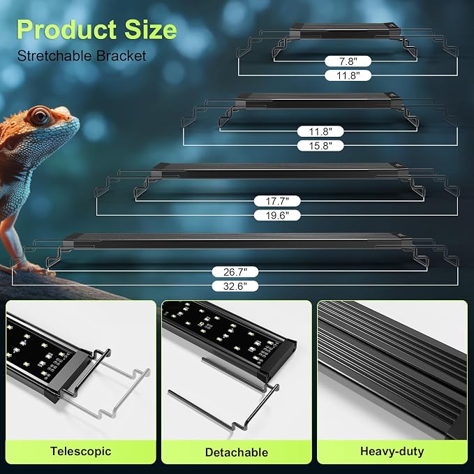 16W LED UVB Light for Reptiles Terrarium Light Extendable Reptile Tank Light with Controller &Dimming and 5 UVI Modes Full Spectrum Brilliant White Blue Red Lights for Bearded Dragon, Gecko