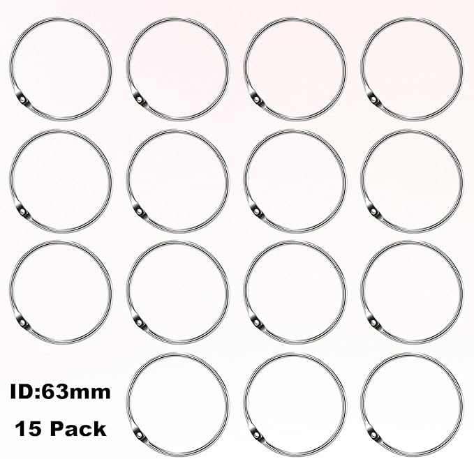 15 Pack 2-1/2 Inch Large Loose Leaf Binder Rings Metal O Ring Paper Book Rings for Flash Card, Key Chain Ring, Home, Office, School, Silver, 2.5"(63mm)