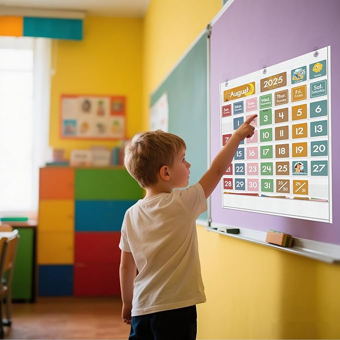 Yoink 49 Pockets Classroom Calendar Pocket Chart with 77 Cards, Daily Monthly Learning Calendar for Circle Time Weather Seasons, Preschool Kindergarten Homeschool Must Have, Teacher Supplies (White)
