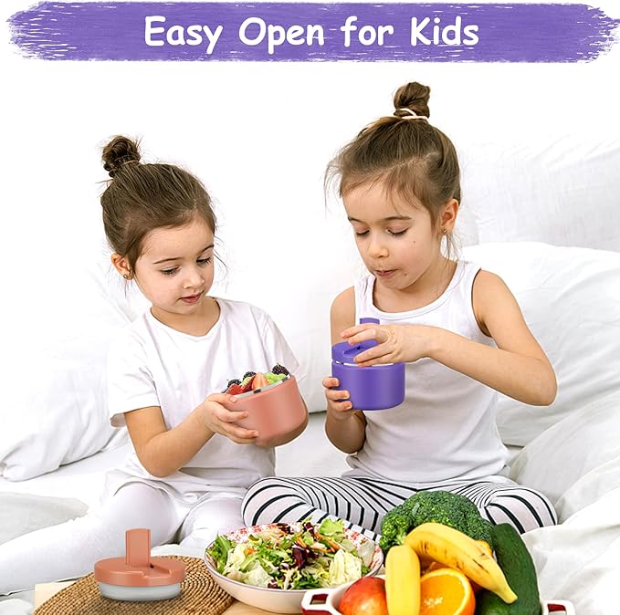 Pawtong 12oz Insulated Vacuum Food Jar with Buckle Lid Wide Mouth Soup Thermo for Hot Food Kids Leakproof Stainless Steel Lunch Container (Purple, 12OZ)