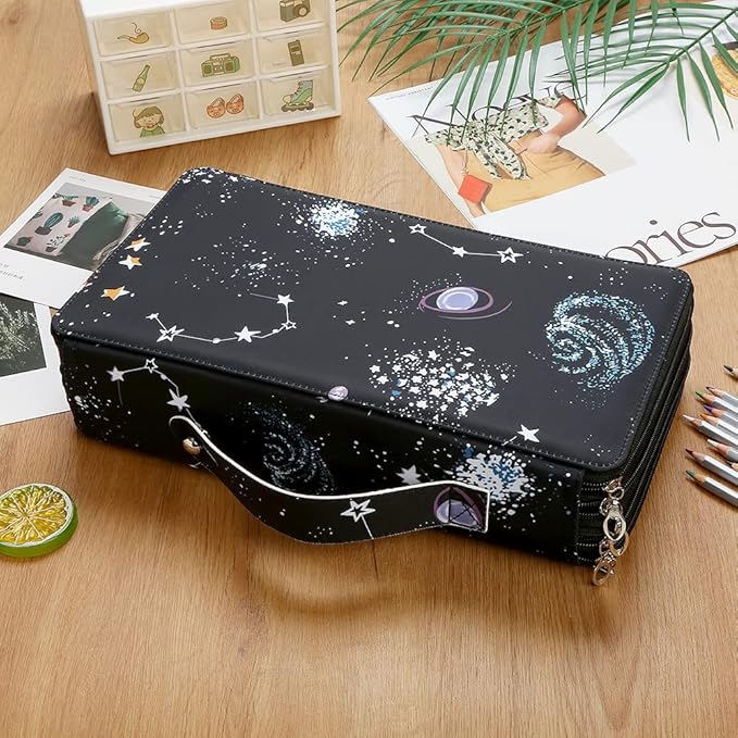 Portable Colored Pencil Case Organizer 103 Larger Individual Slots Holds 300 Pcs Pencils with Printing Pattern for Watercolor Pens or Markers, Pencil Case Organizer for Artist