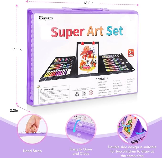 iBayam Stocking Stuffers for Adult, Art Supplies, Arts and Crafts for Artist, Christmas Gifts, Office Supplies, Art Set Case with Trifold Easel, Sketch Pads
