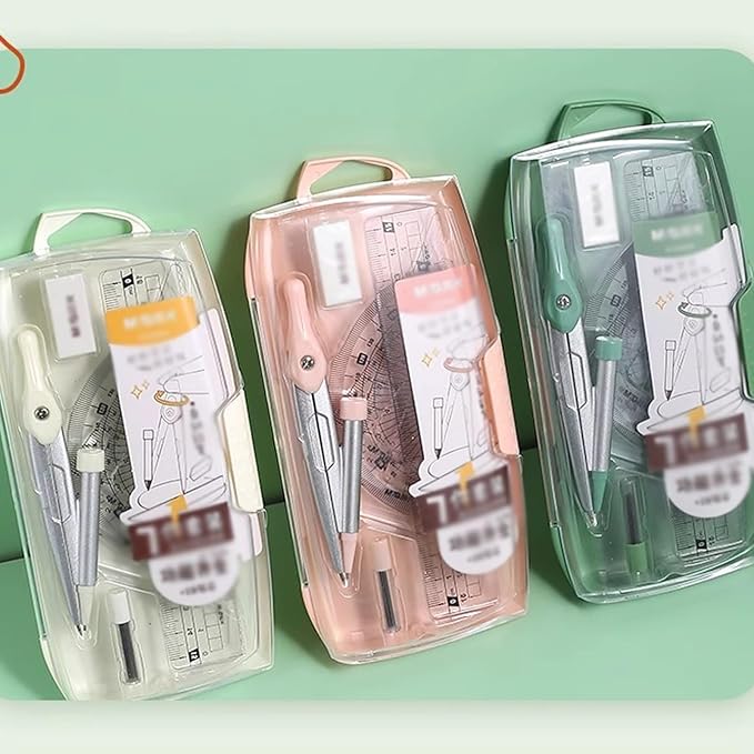 Compass Geometry Tool Geometry Set 7 Piece Math Supplies Kit Including Compass, Protractor, Ruler, Eraser, Lead Lead for Drawing and Measuring Drafting Tools Geometry Tool Set (Color : A)