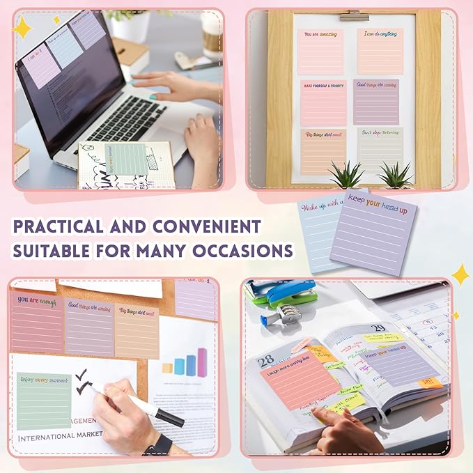 Yinder 24 Pcs Inspirational Sticky Notes Cute Motivational Sticky Notes Pad End of Year Employee Appreciation Gifts Bulk for Teacher Nurse Coworkers Office Supplies 3 x 3'' (Motivation,Aesthetics)