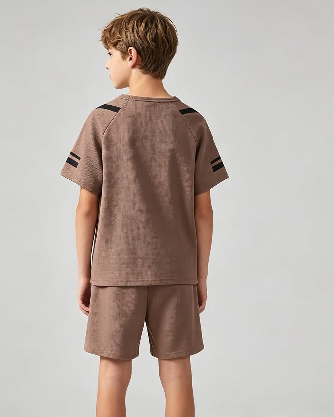 Cakaner Tween Boys Clothes Summer Simple Print T-Shirt And Shorts Set 2 Pieces Teen Trendy Outfits Size 7-14 Year