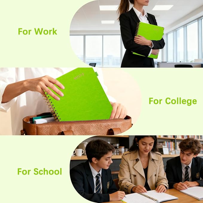 Hardcover Spiral Notebooks for Work 8''x 10'', 300 Pages 5 Subject Notebook with Dividers & Tabs, B5 Spiral Journal for Women, College Ruled Notebooks for School Note-Taking (Avocado Green)