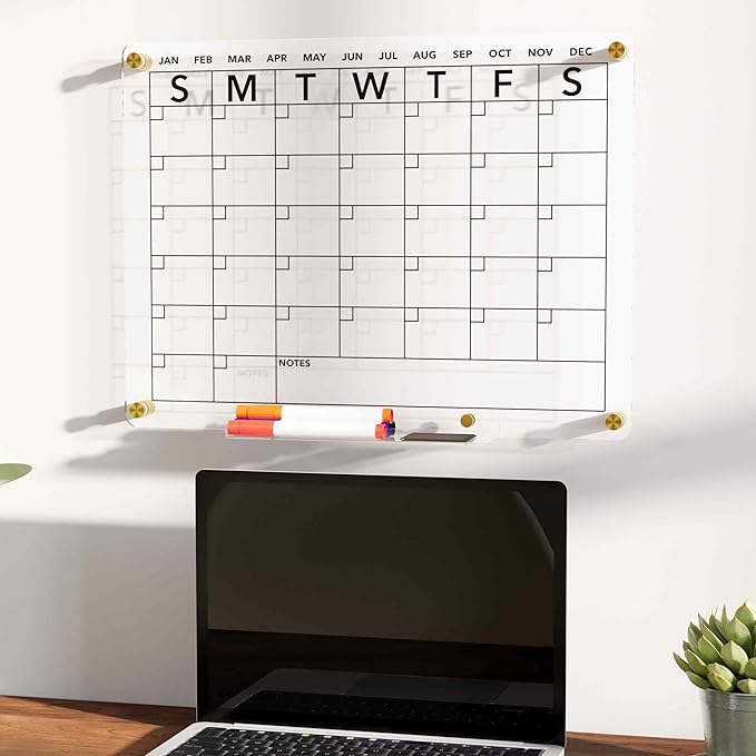 Neatsure Acrylic Dry Erase Calendar Whiteboard for Wall, 16"x12" Clear Monthly Planner White Board, w/ 4 Colors Markers