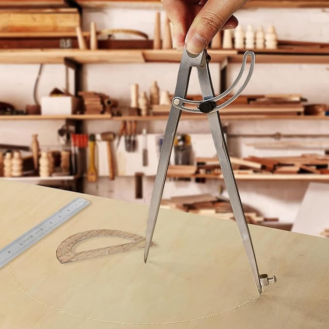 Compass Geometry Tool, Drawing Compass, Professional 12 Inch Large Compass with Wing for Woodworking, 6 Inch Protractor, 12 Inch Ruler for Carpenter, Drafting