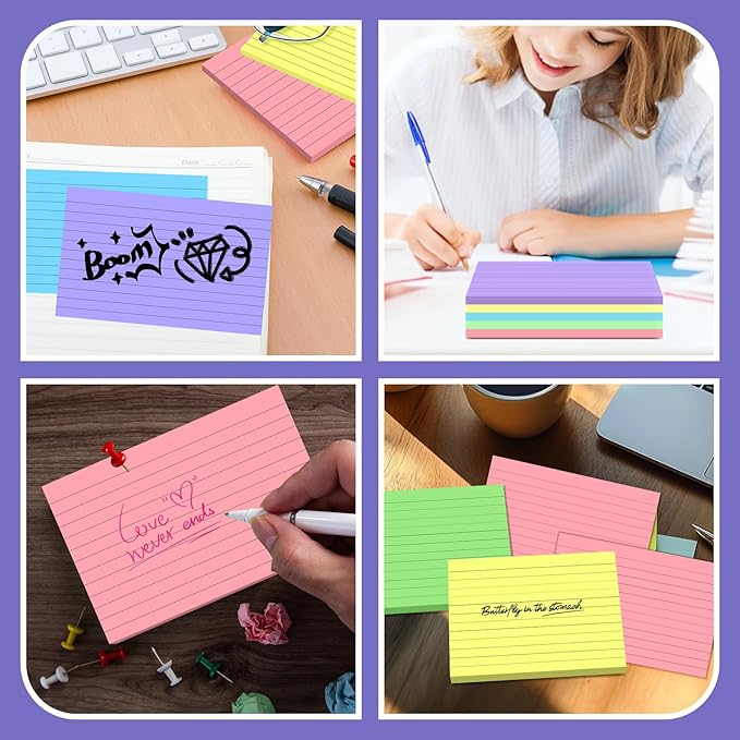 BIGNC Colored Index Cards 4x6, 190 Pack Ruled Index Cards, Flash Cards for Studying, Heavy Note Cards for Office, Home and School, Double Side Lined Colorful