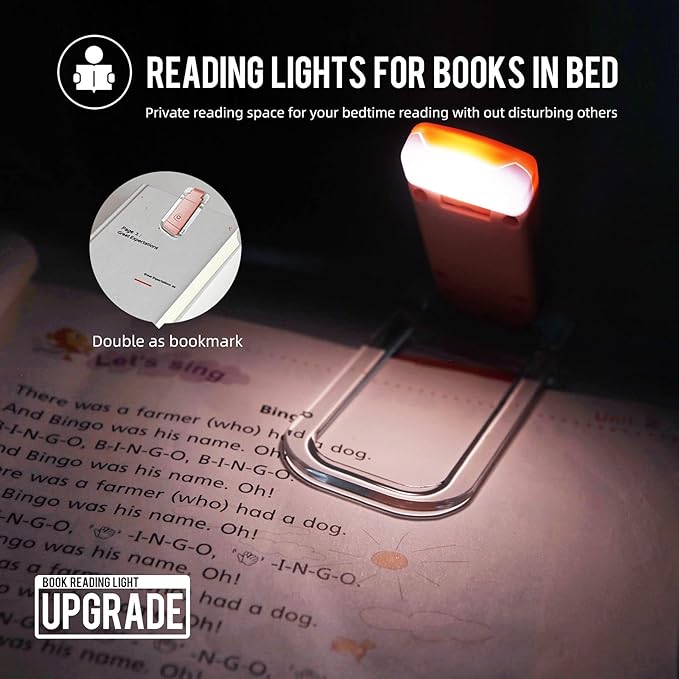 EGWASER Book Light for Reading in Bed, USB Rechargeable Clip on Book Lights, 3 Brightness Adjustable Dimmable Bookmark Light for Eye-Protection, Reading Lamp for Bookworms, Travel (2-Pack Pink)