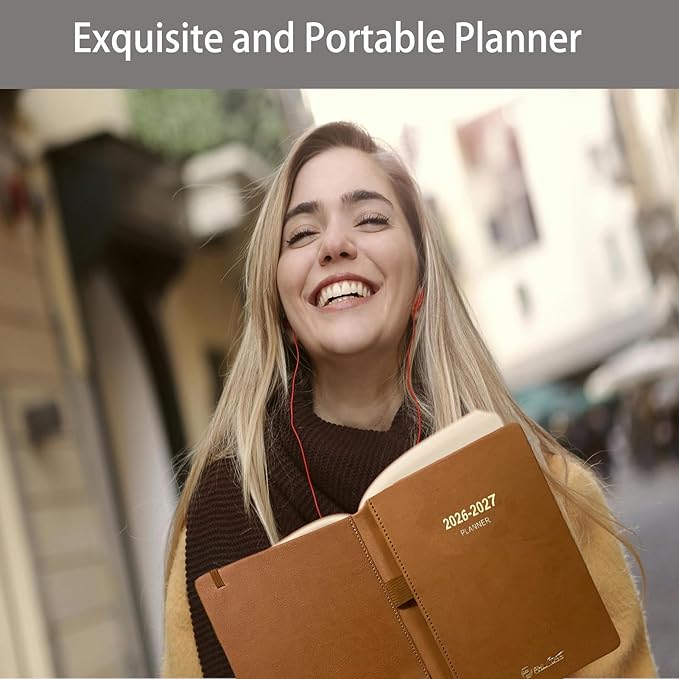 Daily Planner 2026-2027, One Page Per Day, Academic Calendar (July 2026 - June 2027), Appointment Book with Time Slots and Monthly Tabs, 5.7" x 8.25", Pocket, Leather Cove (Purple)