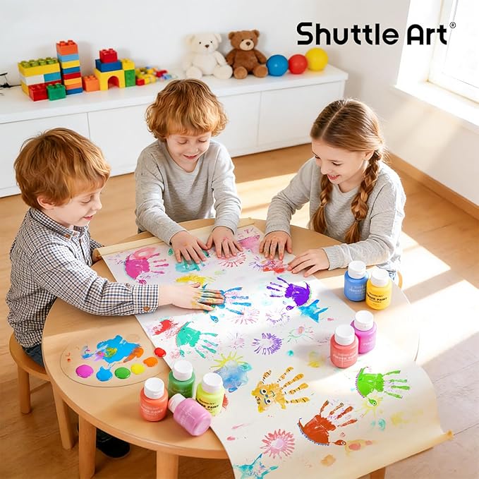 Shuttle Art Washable Finger Paint Set, 15 Colors (2 fl oz) Toddler Paint, Non-Toxic Finger Painting for Toddlers, Kids Arts and Crafts