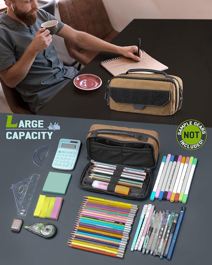 RXW Pencil Case Pouch for School, Office, Travel & EDC Organization | Large Capacity, 3-Layer Compartments, Tactical MOLLE Attachment, Everything Organized, Quick Access, Secure Storage