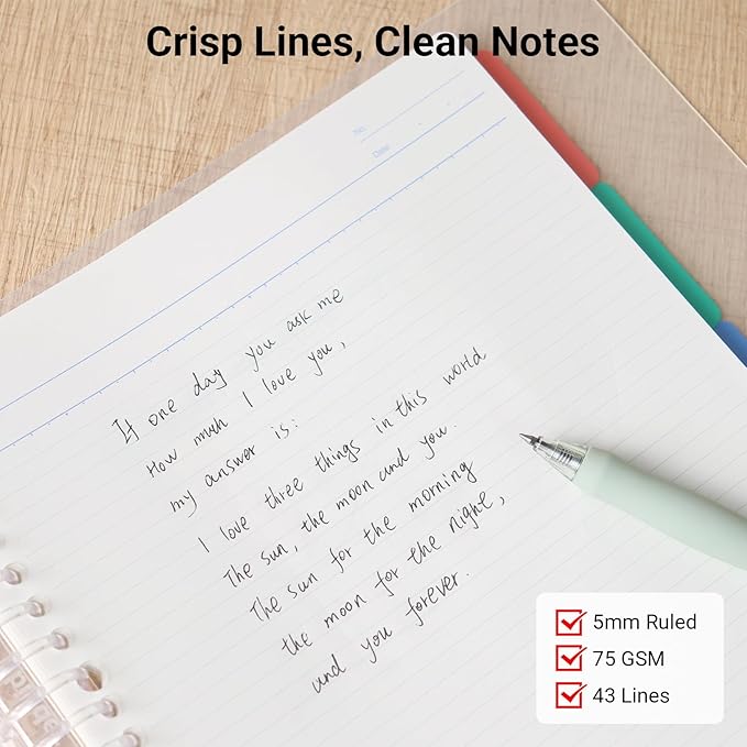 KOKUYO 5 Subject Spiral Notebook, Campus B5 Refillable Journal with 5 Tab Dividers, 100 Sheets in 7mm Dotted Ruled Loose Leaf Paper, Black, Japan Import