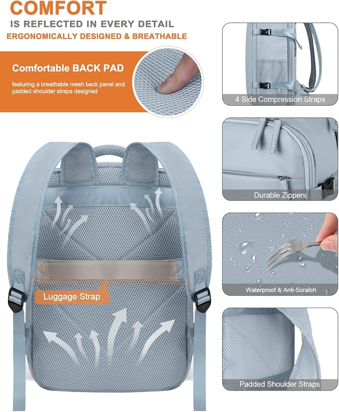 Capolo Travel Backpack for Women Men Waterproof Laptop Backpack Airlines Approved Carry On Backpack Bag Computer Bookbag for Business, Work, Traveling Fits 15.6 Inch Laptop(Blue)
