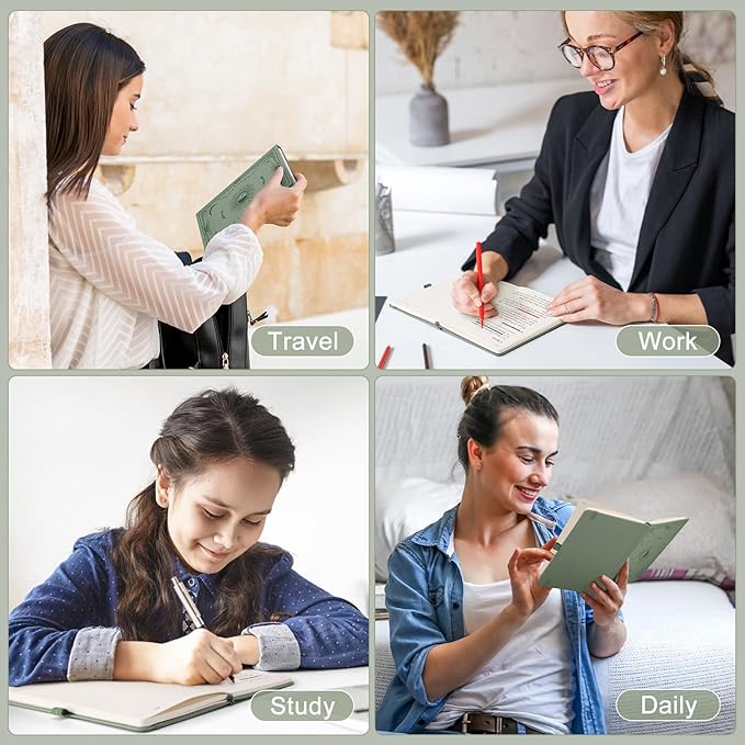 Blank Journal for Women Men, 192 Pages A5 Notebook Journal, Hardcover Notebook with 100Gsm Thick Pages, Leather Note Book for Writing, Travel, Business, Office, Prayer 5.7 x 8.3, Light Green