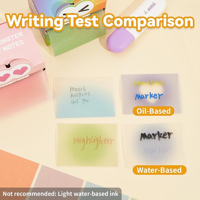 Monster Sticky Notes – Glittery Semi-Transparent Full-Adhesive Sticker Notes with Cute Monster Box, 105 Sheets for School Supplies, Office Products, Journaling, Scrapbooking & Labels (Pink)