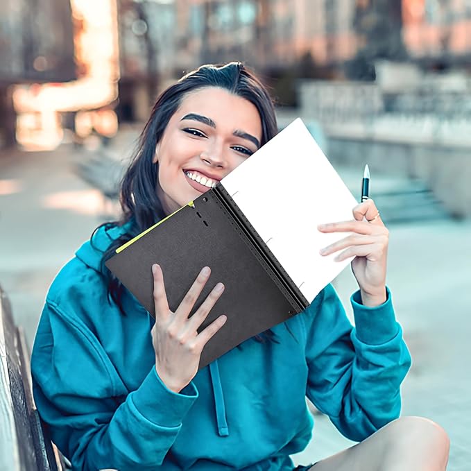 INFUN All-in-one Telescoping Binder Notebook-2PCS, Refillable 3 Ring Notebook Binder with 1 Plastic Movable Pocket Folder,5 Plastic Subject dividers and Graph Paper and College Ruled Paper-White