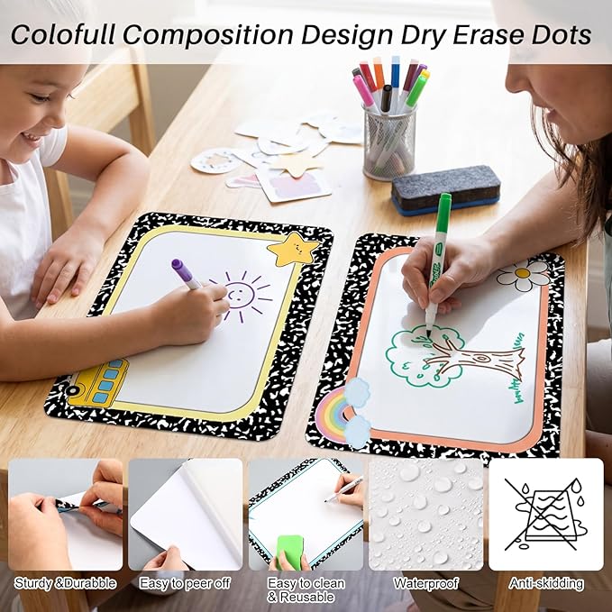 Lincia 12 Pcs Dry Erase Dots Table Stickers for Classroom Classroom Decor Composition Stickers for Whiteboard Wall Decor Removable Dry Erase Circles for School Teacher Supplies