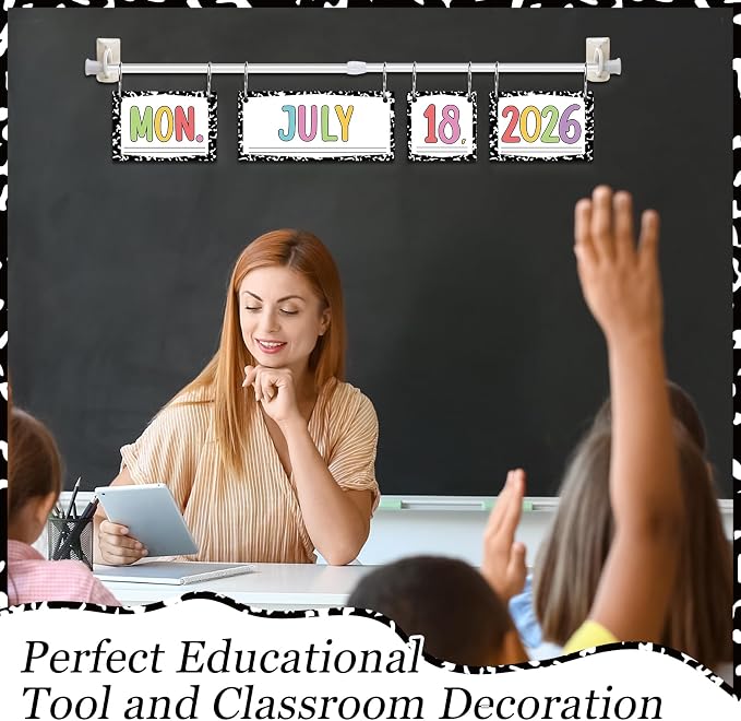Composition Flip Calendar Bulletin Board Set Composition Flip Calendar for Classroom Decor with Adjustable Holder 2026-2029 Year 54 Date Cards for Preschool Elementary Teacher Supplies Back to School