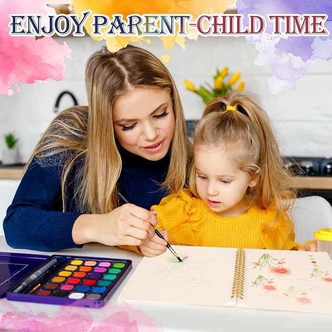 Floral Watercolor Painting Kit for Adults & Beginners with 24 Paints, 3 Brushes,Watercolor Workbook & photo album | 12 Original DIY Patterns, Step-by-Step Tutorials | Beginner-Friendly Creative Gift