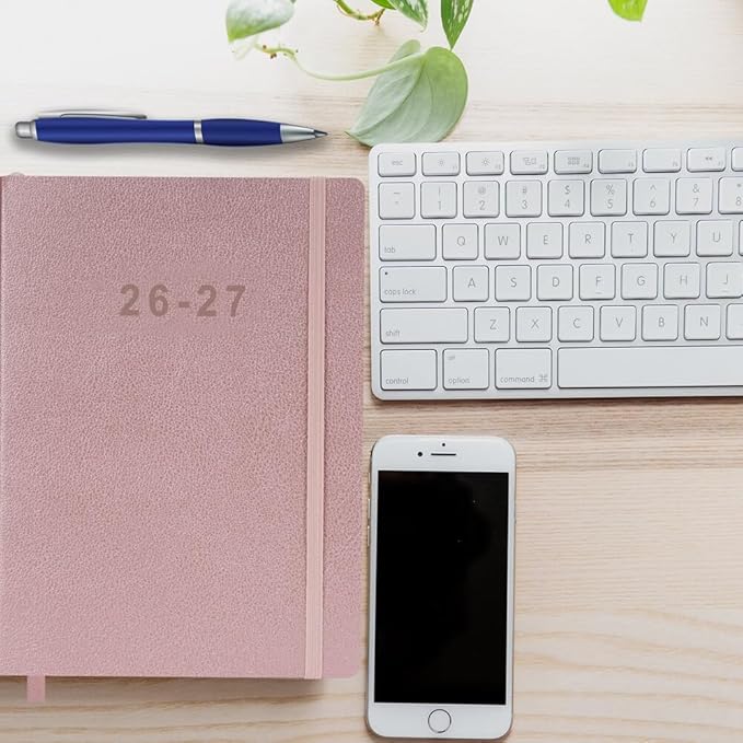 26-27 Academic Planner - Weekly and Monthly Planner, Jul 2026 - Jun 2027, Vegan Leather Cover, Elastic Closure, 8.5"x11", Rose Gold
