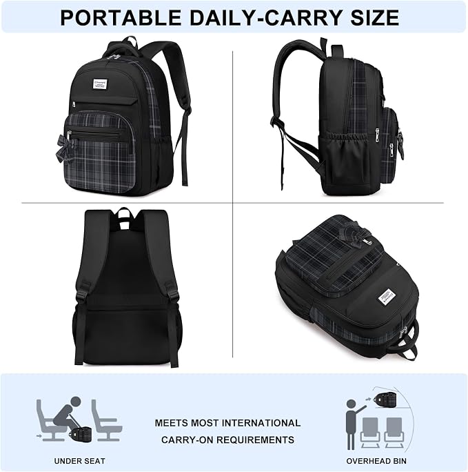 School Backpack for Teen Girls: Cute Bookbags Middle High School College Casual Back Pack 15.6 inch Laptop Backpacks Vintage Bags Women Travel Daypacks Mochilas Escolares Black