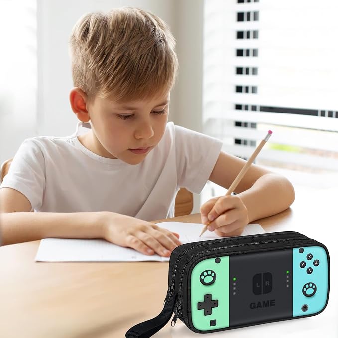 Gamer Pencil Case for Boys, Large Boys Pencil Pouch for Kids Teens School, Big Capacity Pen Box Pen Bag Organizer with 2 Compartments & Zipper
