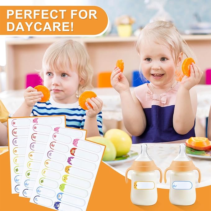 560PCS Labels for Kids Stuff Daycare, Waterproof Baby Bottle Labels, Name Label, Self-Laminating Write-on Tag Stickers
