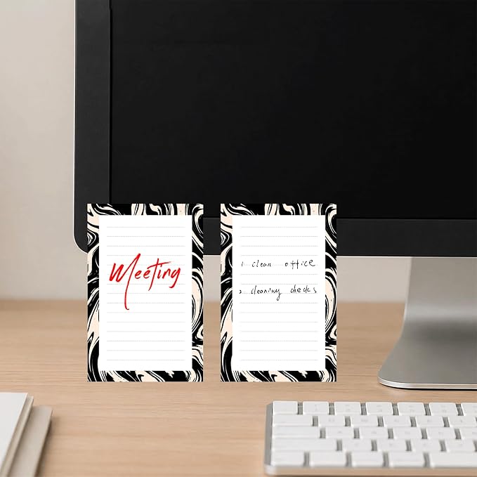 Lined Sticky Notes 4x6 in, 2 Pack Large Cute Notepads with Lines, Bright Post Memo Note Pads Big Rectangular Sticky Notes for Office Black White Curve Line