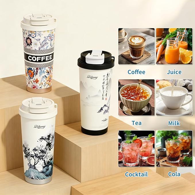 Stainless steel insulated Tumbler Portable leak-proof coffee mug 18oz sports water Bottle suitable for car cup holder BPA-free insulated water bottle for sports,school,travel,Red and White
