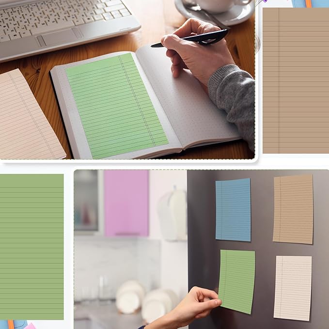 TaoBary 10 Pcs Small Legal Pads 5 x 8 Inch Colored Lined Sticky Notepads 500 Sheet Self Stick Ruled Writing Note Pads for School College Office Home Memo Supplies 5 Colors(Retro Color)