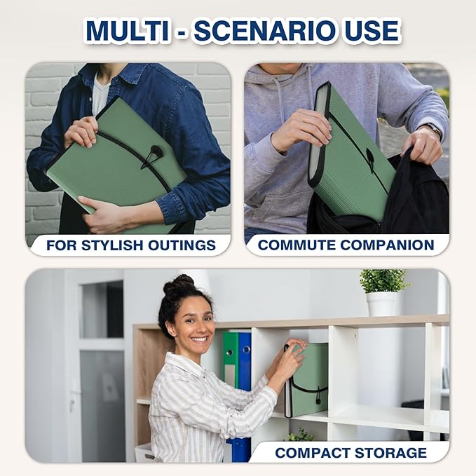 H4D 13-Pocket Accordion File Organizer with Mesh Pocket, Expanding File Folder with Tabs, Expandable Document Organizer for Home Office School, Letter Size, Sage