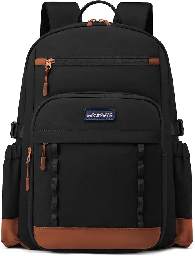 LOVEVOOK Laptop Backpack for Women with Large Cup Holder,15.6 Inch DIY Design Travel Work Backpack Computer Laptop Bag,Waterproof Nurse Teacher College Backpack Purse,Gifts for Women Men,Brown-Black