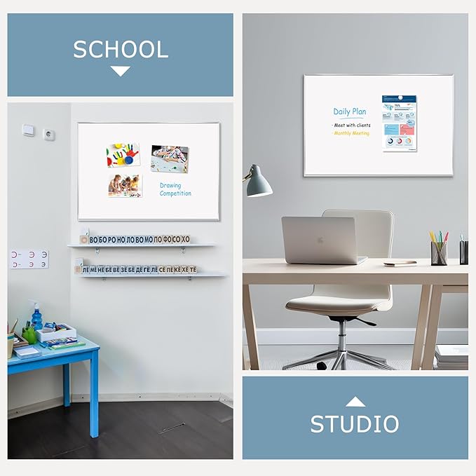 Large White Board, 36" x 24", Magnetic Dry Erase Board, Wall Hanging, for Home Office School, Silver Aluminum Frame