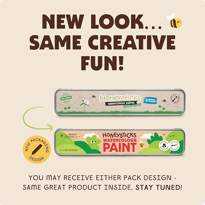 Honeysticks Non-Toxic Watercolor Paint Set for Kids and Toddlers - 8 Vibrant and Long Lasting Colors with Brush - Natural and Food Grade Ingredients - Child Safe Art Supplies - Great Gift Idea