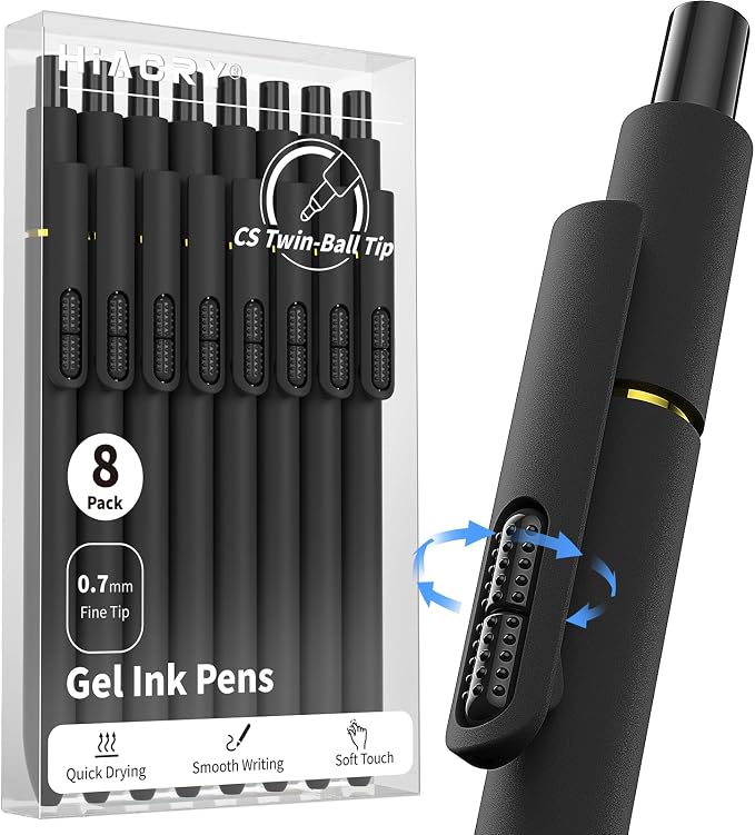 Hiacry 8 Pcs Gel Pens, Quick-Dry Long Lasting Black Ink-0.7 MM Fine Point | Smooth Writing Fidget Pens, Stress Relief, No Smear, No Bleed, Journaling, Note Taking, Work,School,Office, Students & Adults