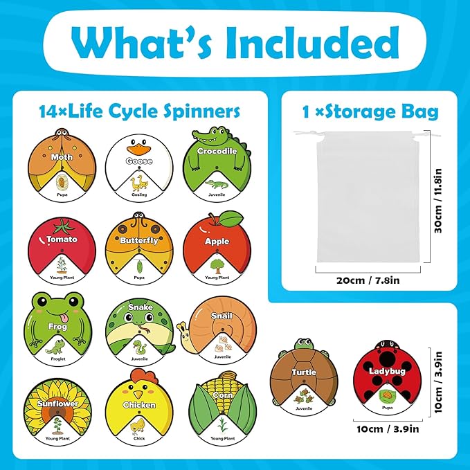Kasfalci Life Cycle Toys for Kids,Animal Plant Insect Bug Ladybug Butterfly Tadpole to Frog Kit,Montessori Learning & Education Toys,Preschool Science Learning Activities for Toddlers,Board Card Games