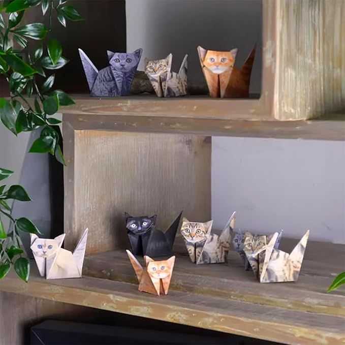 50 Sheets DIY Paper Cats, Origami Paper Kit to Fold Cute Cat Figures, Desk Origami Cats Decoration, Craft Activity for Adults Kids, Creative Gift for Kids Adults Cat Lovers