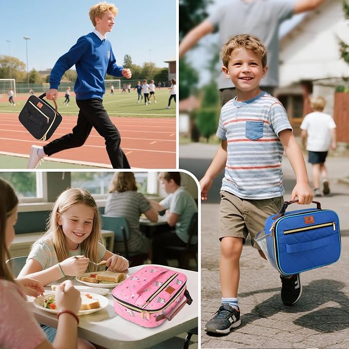 Genteen Lunch Box for Kids, Boys - Insulated Small LunchBox Reusable, Zip Closure & Buckle Handle, Portable Cooler for Work, School, Travel (Unicorn)