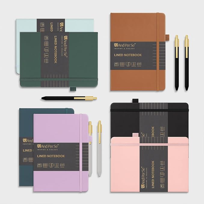 &And Per Se Lined Journal and Pen Set, A5 Leather Hardcover Notebook with Pen & Stationary Set, 160 Pages 100GSM Thick Ruled Paper Journal for Business Work Writing (Dark Red)