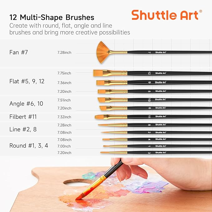 Shuttle Art Acrylic Paint, 36 Colors Acrylic Paint Set with Brushes & Palette, 2oz/60ml Bottles, Rich Pigments Non-toxic for Artists Kids & Adults, Painting on Canvas Rocks Ceramic Wood