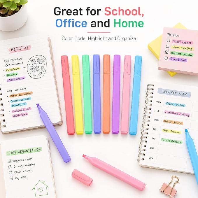 Pastel Bible Highlighters, 8 Pack Cute Chisel Tip Highlighter Set, Assorted Candy Colors for Bible Study, Journaling, Notes, School and Office
