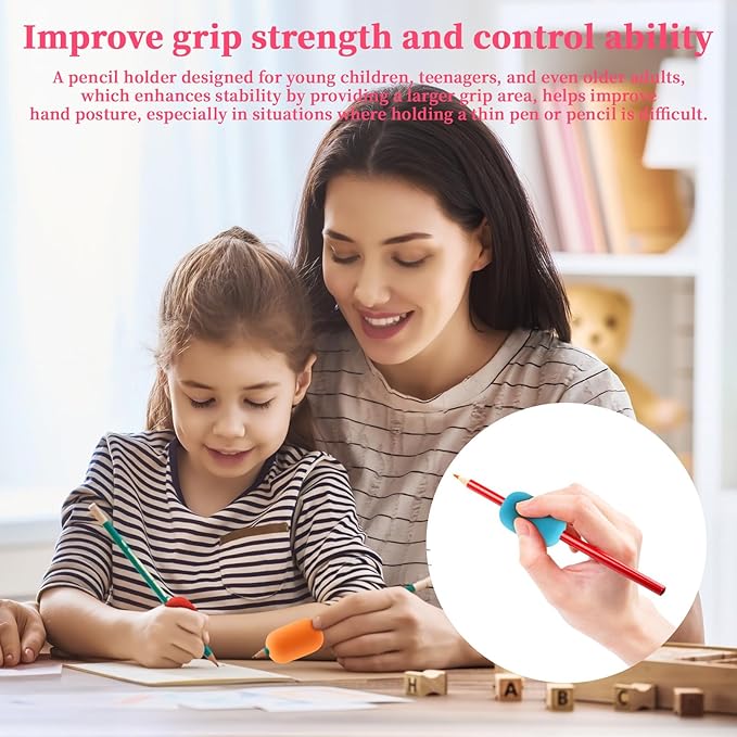 6-Pack Pencil Grips for Kids Handwriting - Reusable Foam Tubing Pencil Grips for Kids and Adults - Colorful Cushioned Holders for Handwriting, Drawing, Coloring - Ergonomic Right or Left-Handed Use
