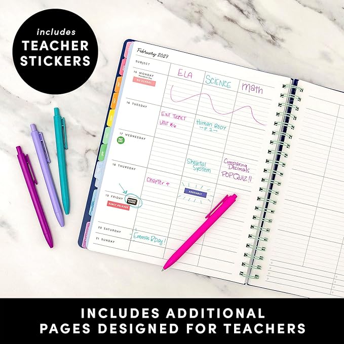 PAPERAGE Teacher Planner, Weekly & Monthly Academic Planner & Calendar, 12-Months, July 2026 - June 2027, (9.5" x 11"), Teacher Lesson Planning Book with Tabs, Stickers & Inner Pocket, Raspberry
